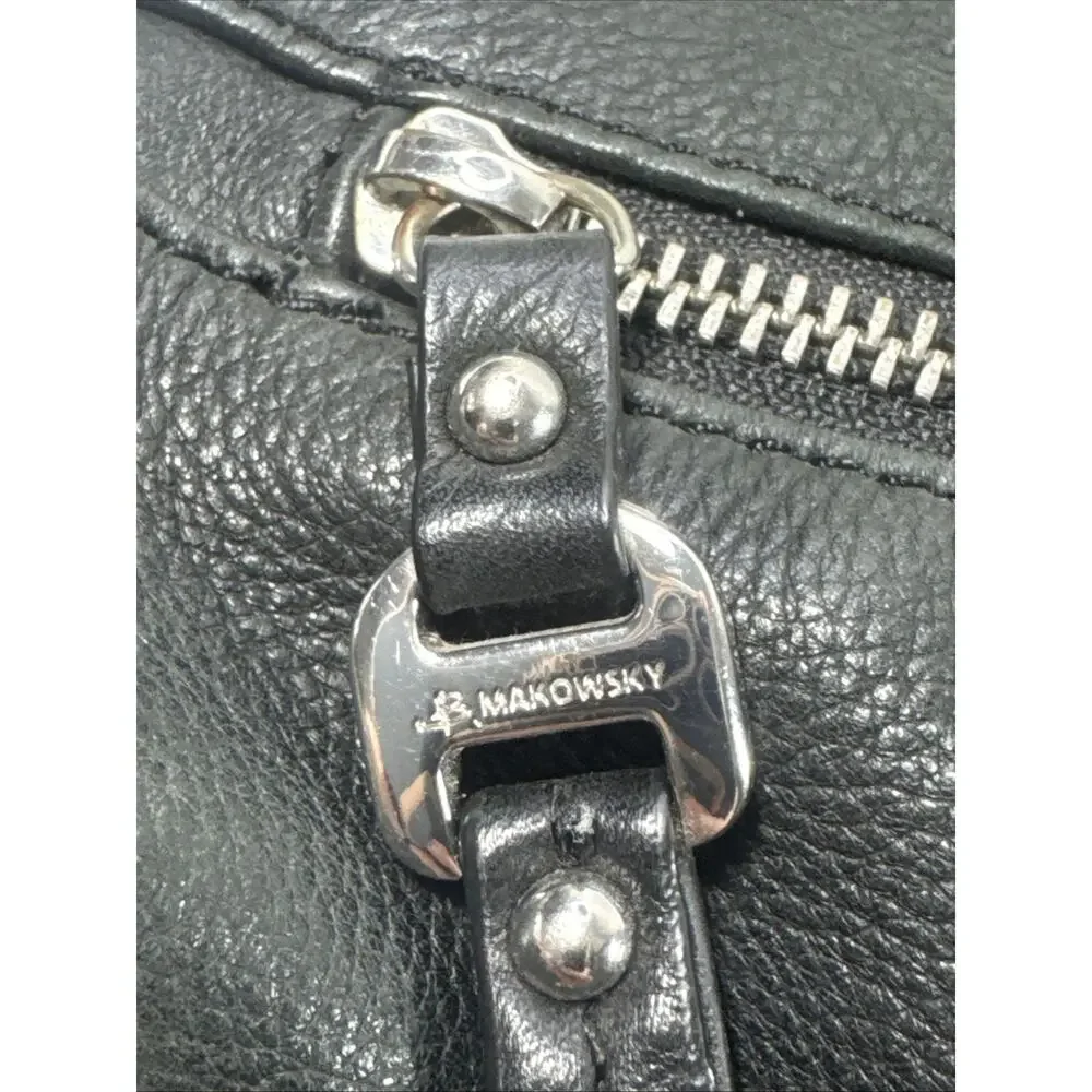B Makowsky Large Hobo Bag Black Genuine Leather 2 Strap Silver Zipper Studs Moto